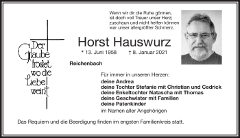 Traueranzeige von Horst Hauswurz von Frankenpost