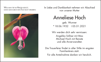Traueranzeige von Anneliese Hoch von Frankenpost