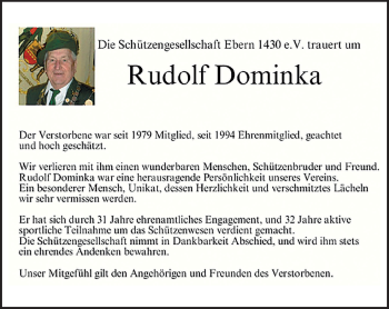 Traueranzeige von Rudolf Domika von Neue Presse Coburg