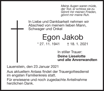Traueranzeige von Egon Jakob von Neue Presse Coburg