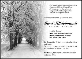 Traueranzeige von Gerd Hildebrandt von Südthüringer Presse