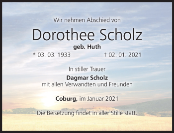 Traueranzeige von Dorothee Scholz von Neue Presse Coburg