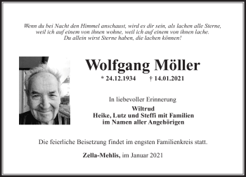 Traueranzeige von Wolfgang Möller von Südthüringer Presse