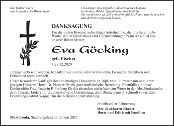 Traueranzeige von Eva Göcking von Südthüringer Presse