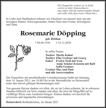 Traueranzeige von Rosemarie Döpping von Südthüringer Presse
