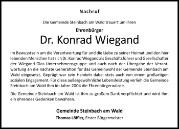 Traueranzeige von Konrad Wiegand von Neue Presse Coburg