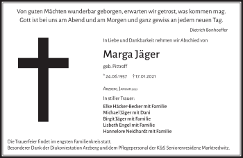 Traueranzeige von Marga Jäger von Frankenpost