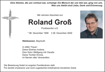 Traueranzeige von Roland Groß von Frankenpost