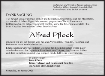 Traueranzeige von Alfred Pflock von Südthüringer Presse