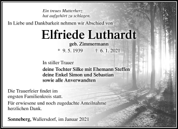 Traueranzeige von Elfriede Luthardt von Südthüringer Presse