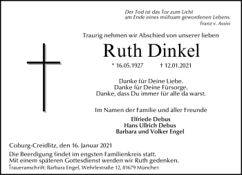 Traueranzeige von Ruth Dinkel von Neue Presse Coburg