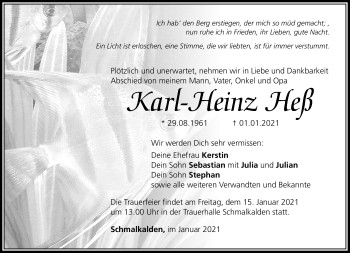 Traueranzeige von Karl-Heinz Heß von Südthüringer Presse