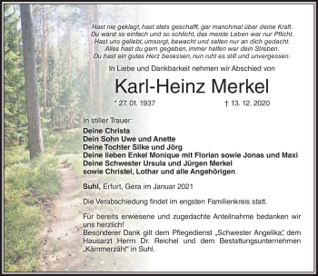 Traueranzeige von Karl-Heinz Merkel von Südthüringer Presse