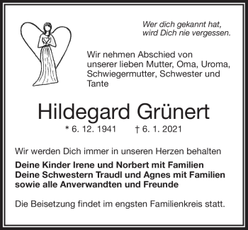 Traueranzeige von Hildegard Grünert von Frankenpost