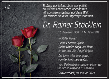 Traueranzeige von Rainer Stoecklein von Südthüringer Presse