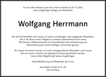 Traueranzeige von Wolfgang Herrmann von Frankenpost