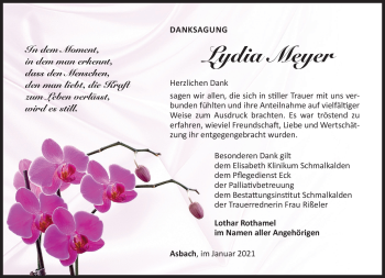 Traueranzeige von Lydia Meyer von Südthüringer Presse