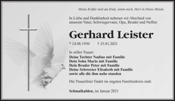 Traueranzeige von Gerhard Leister von Südthüringer Presse