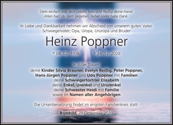 Traueranzeige von Heinz Poppner von Südthüringer Presse