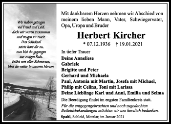 Traueranzeige von Herbert Kircher von Südthüringer Presse