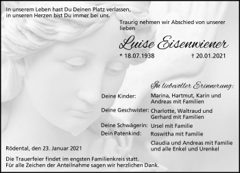 Traueranzeige von Luise Eisenwiener von Neue Presse Coburg