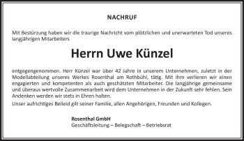 Traueranzeige von Uwe Künzel von Frankenpost