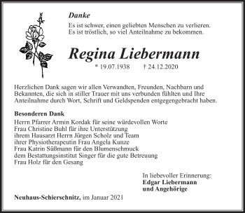 Traueranzeige von Regina Liebermann von Südthüringer Presse