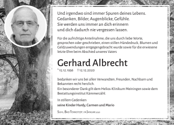 Traueranzeige von Gerhard Albrecht von Südthüringer Presse