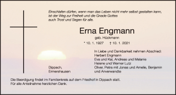 Traueranzeige von Erna Engmann von Neue Presse Coburg
