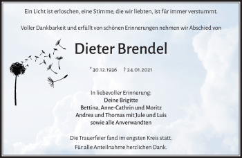 Traueranzeige von Dieter Brendel von Frankenpost