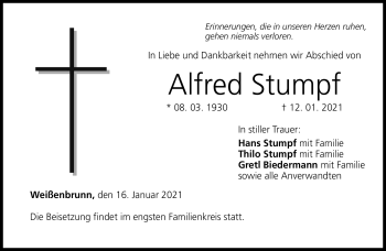 Traueranzeige von Alfred Stumpf von Neue Presse Coburg