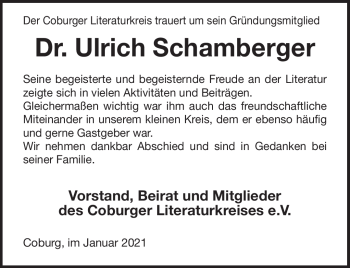 Traueranzeige von Ulrich Schamberger von Neue Presse Coburg