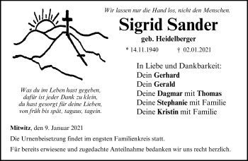 Traueranzeige von Sigrid Sander von Neue Presse Coburg