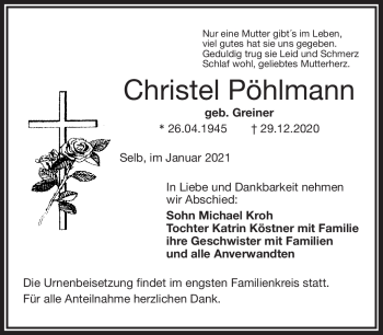 Traueranzeige von Christel Pöhlmann von Frankenpost