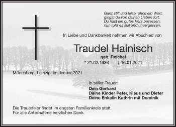 Traueranzeige von Traudel Hainisch von Frankenpost