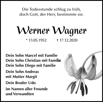 Traueranzeige von Werner Wagner von Südthüringer Presse