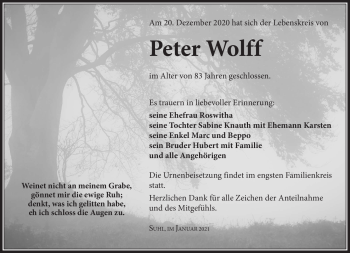 Traueranzeige von Peter Wolff von Südthüringer Presse