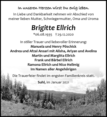 Traueranzeige von Brigitte Ellrich von Südthüringer Presse