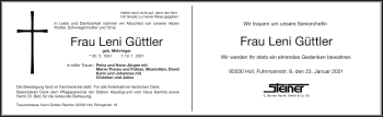 Traueranzeige von leni Güttler von Frankenpost