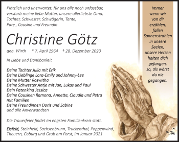 Traueranzeige von Christine Götz von Südthüringer Presse