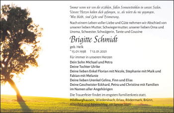 Traueranzeige von Brigitte Schmidt von Südthüringer Presse