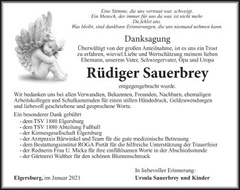 Traueranzeige von Rüdiger Sauerbrey von Südthüringer Presse