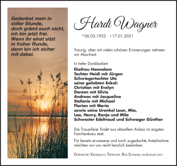 Traueranzeige von Hardi Wagner von Südthüringer Presse