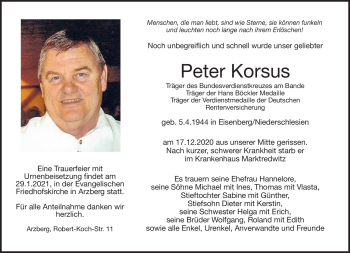 Traueranzeige von Peter Korsus von Frankenpost