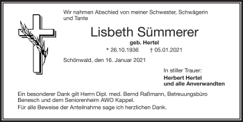 Traueranzeige von Lisbeth Sümmerer von Frankenpost