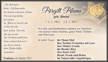 Traueranzeige von Birgitt Blume von Südthüringer Presse