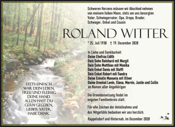 Traueranzeige von Ronland Witter von Südthüringer Presse