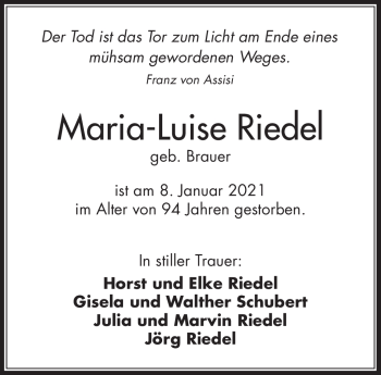 Traueranzeige von Marie-Luise Riedel von Frankenpost