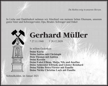 Traueranzeige von Gerhard Müller von Südthüringer Presse