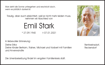 Traueranzeige von Emil Stark von Neue Presse Coburg